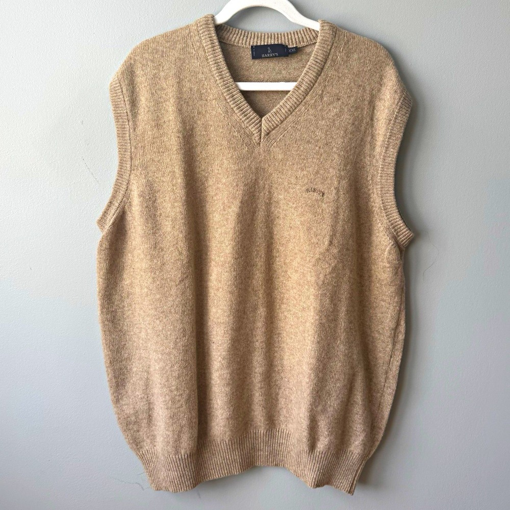 Harry's Men's Big & Tall 2XL Beige V-Neck Sleeveless Knit Sweater Vest